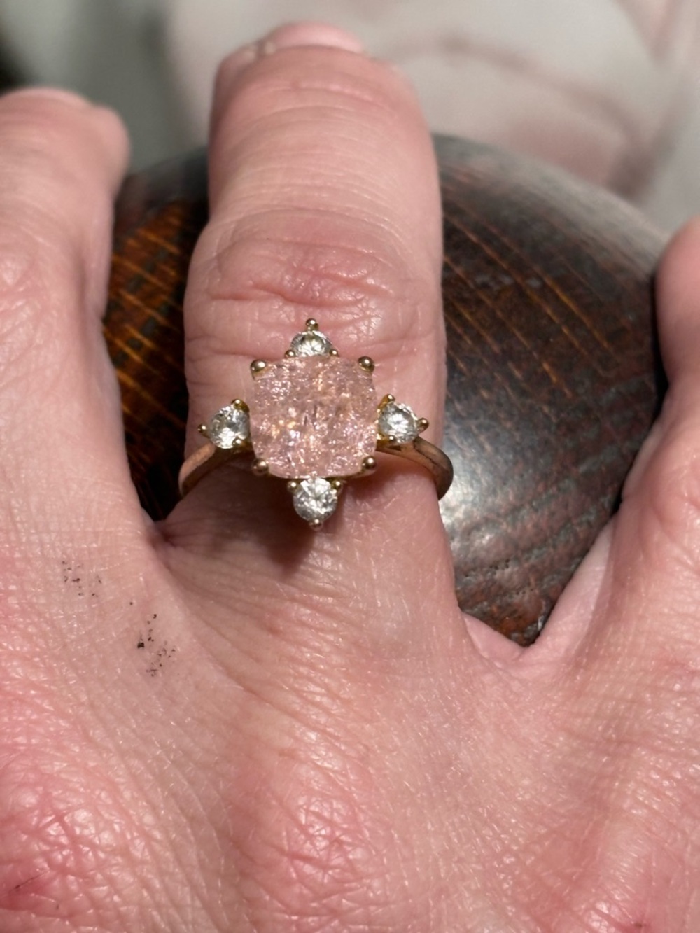 Gold Ring with Pink Center Stone and Accent Diamonds - Women Jewelry